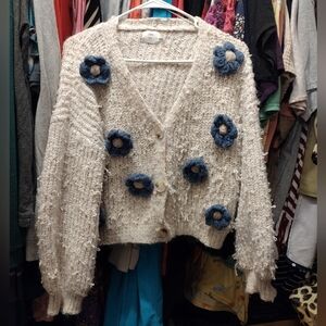 Girls junior Cardigan with Blue Flowers